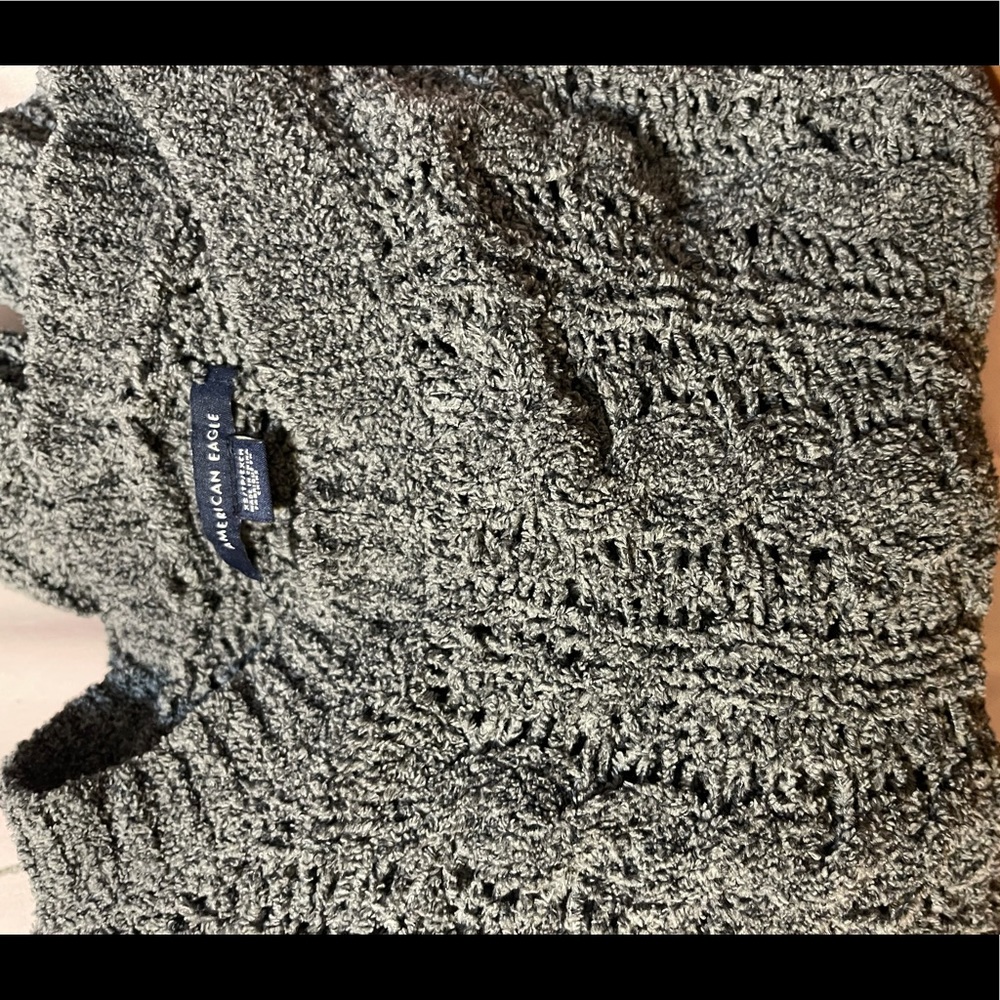 Gray, knit, sweater shirt.